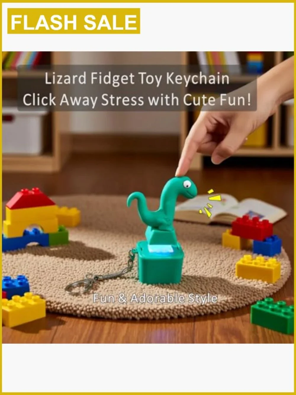 Rechargeable Lizard Sound Fidget Keychain Toy with Lights (2-Pack)